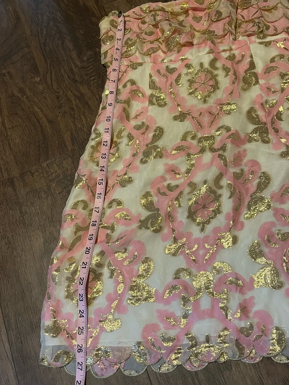 Lilly Pulitzer Strapless Pink, Gold and Cream Floral Brocade Dress - Picture 7 of 7